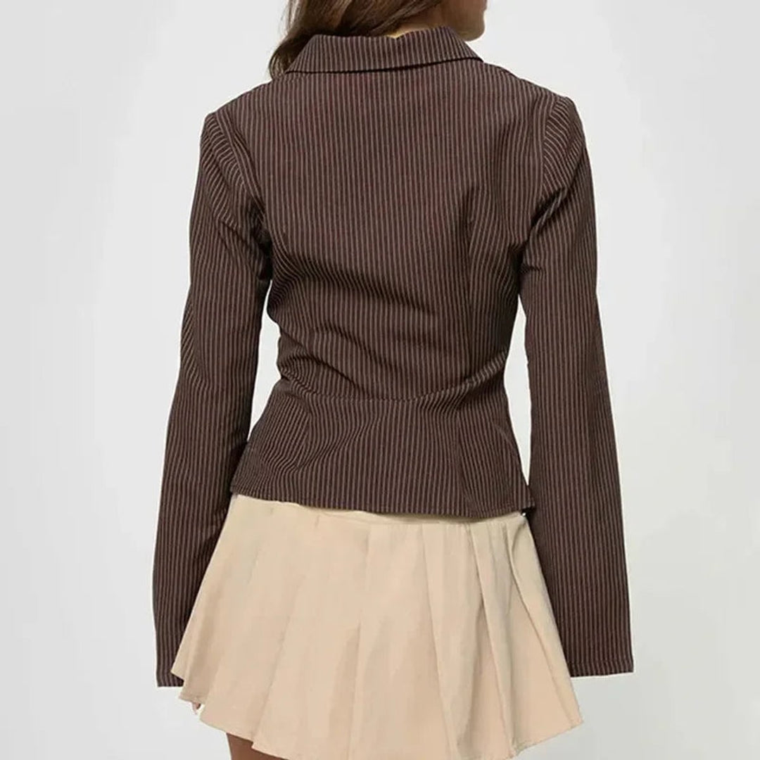 Women's Striped Long-Sleeve Vintage Blouse Flared Cuffs