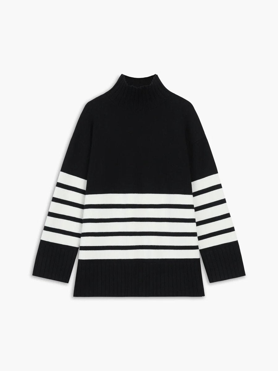 Women's Striped Roll Neck Knitted Jumper Oversized Fit