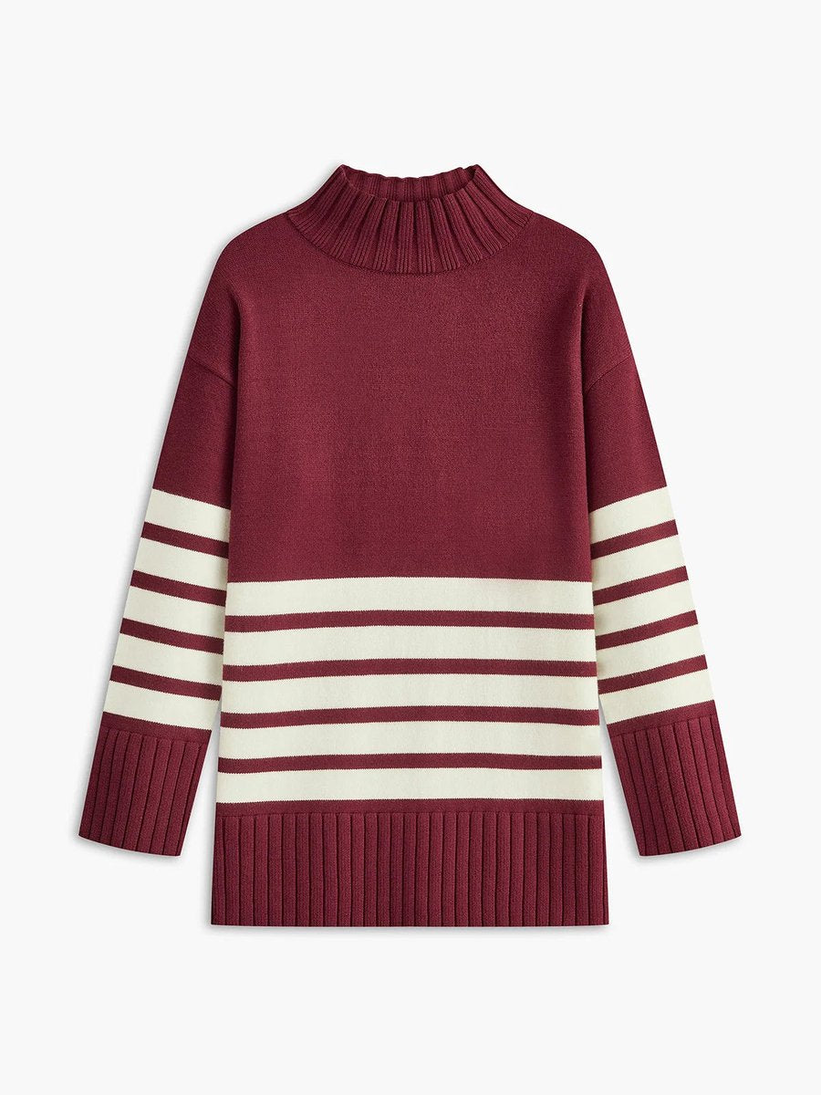 Women's Striped Roll Neck Knitted Jumper Oversized Fit