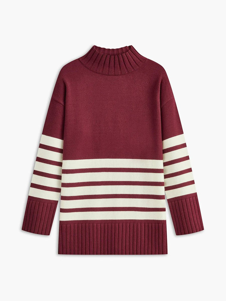 Women's Striped Roll Neck Knitted Jumper Oversized Fit