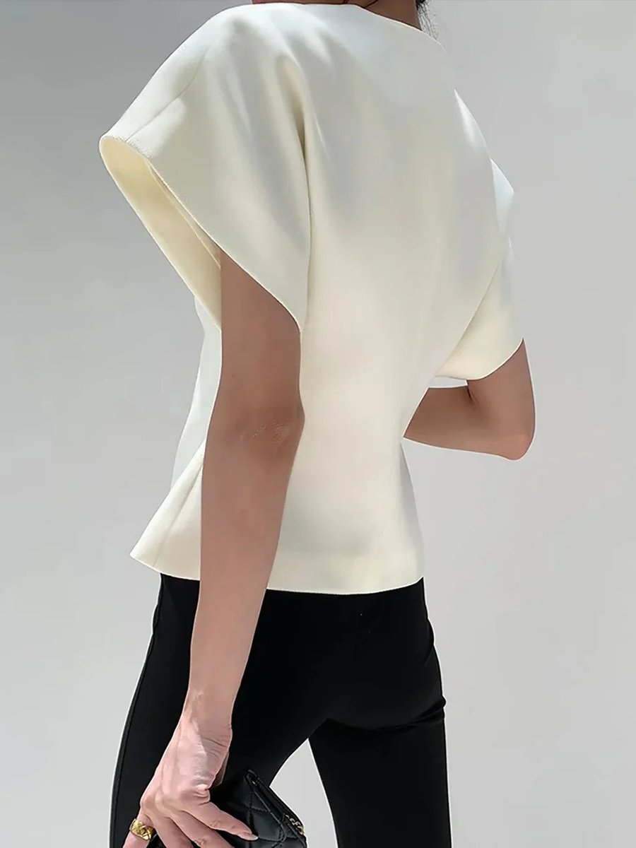 Women's Structured Blouse Asymmetric Hem Single Button Cape Sleeves