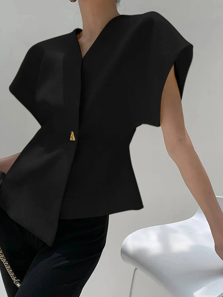 Women's Structured Blouse Asymmetric Hem Single Button Cape Sleeves