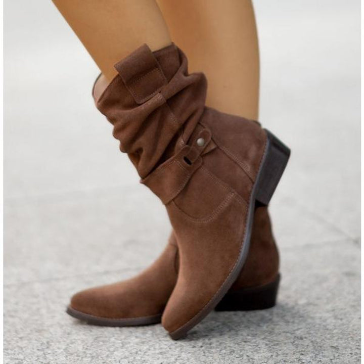 Women's Suede Block-Heel Ankle Boots Slouchy Zip-Up - Arizona Brown