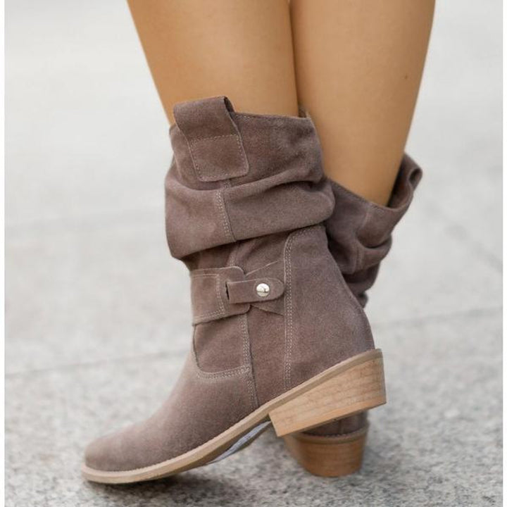Women's Suede Block-Heel Ankle Boots Slouchy Zip-Up