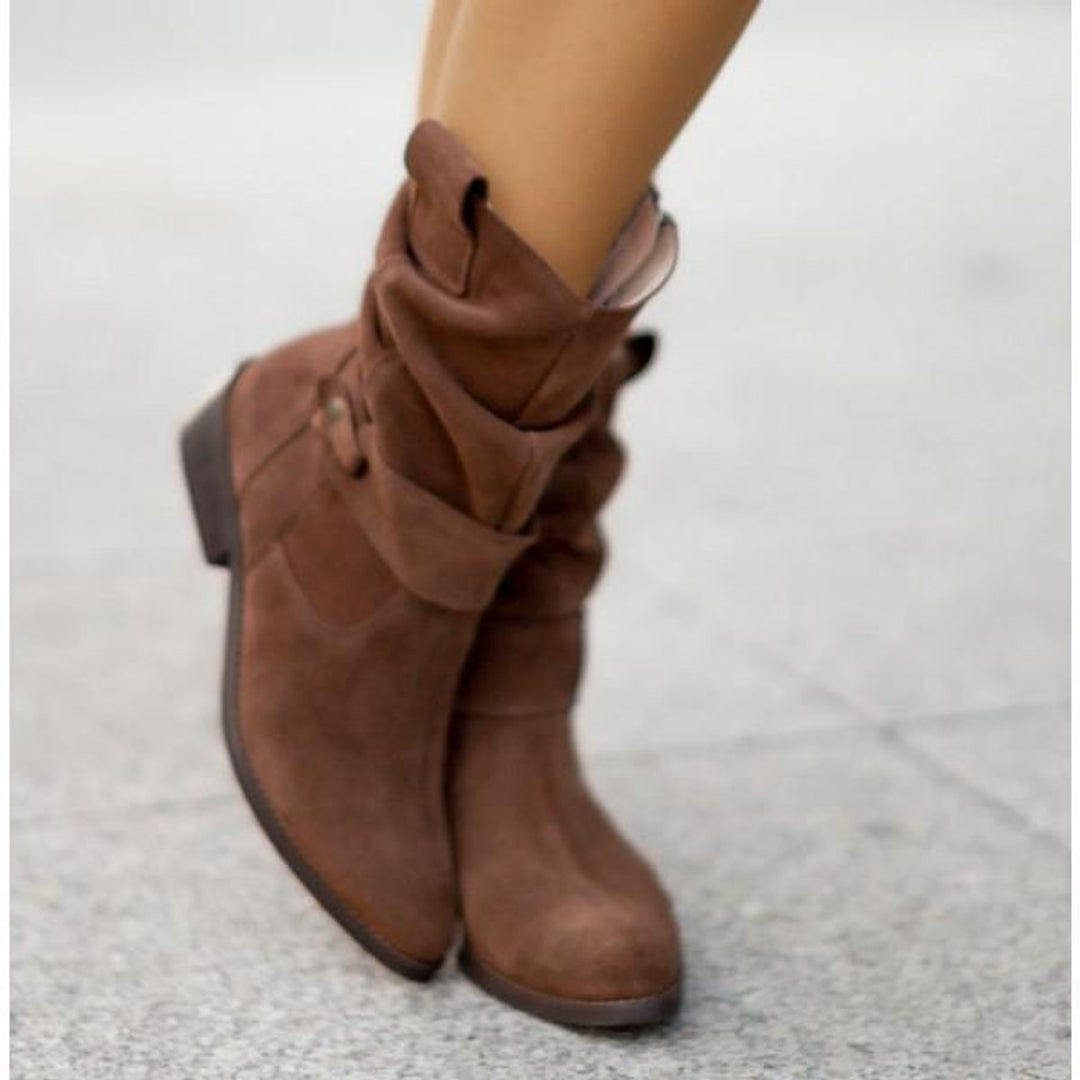 Women's Suede Block-Heel Slouch Ankle Boots Side-Zip