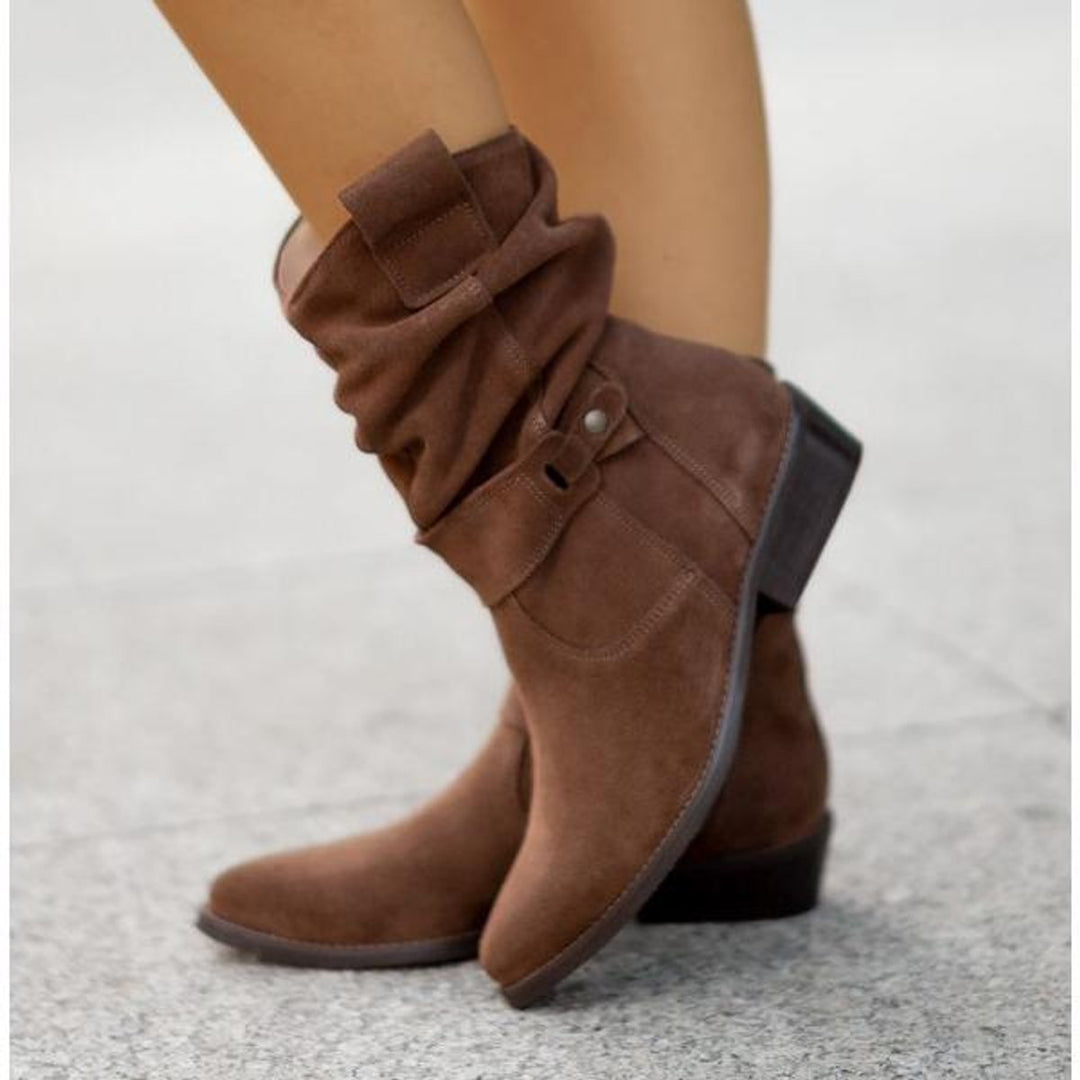 Women's Suede Block-Heel Slouch Ankle Boots Zip-Up