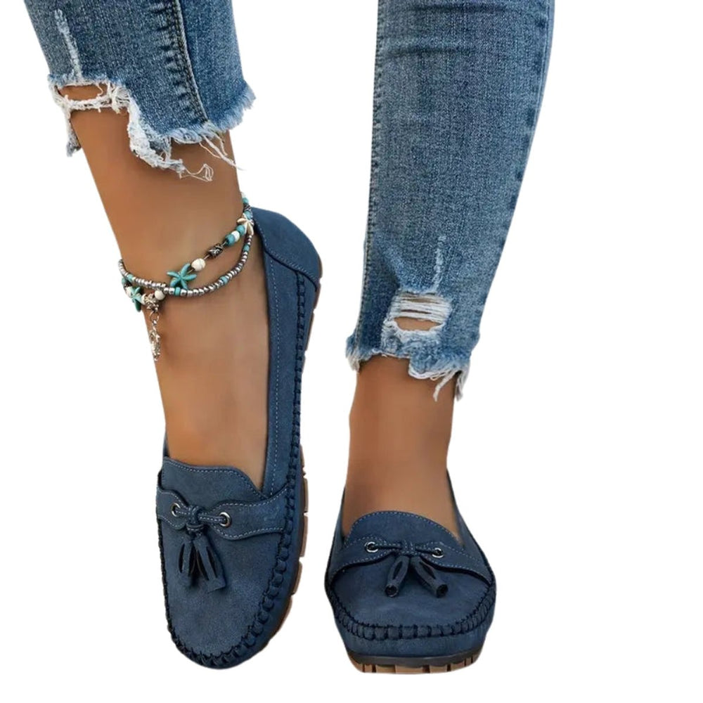 Women's Suede Bow-Detail Slip-On Flat Loafers