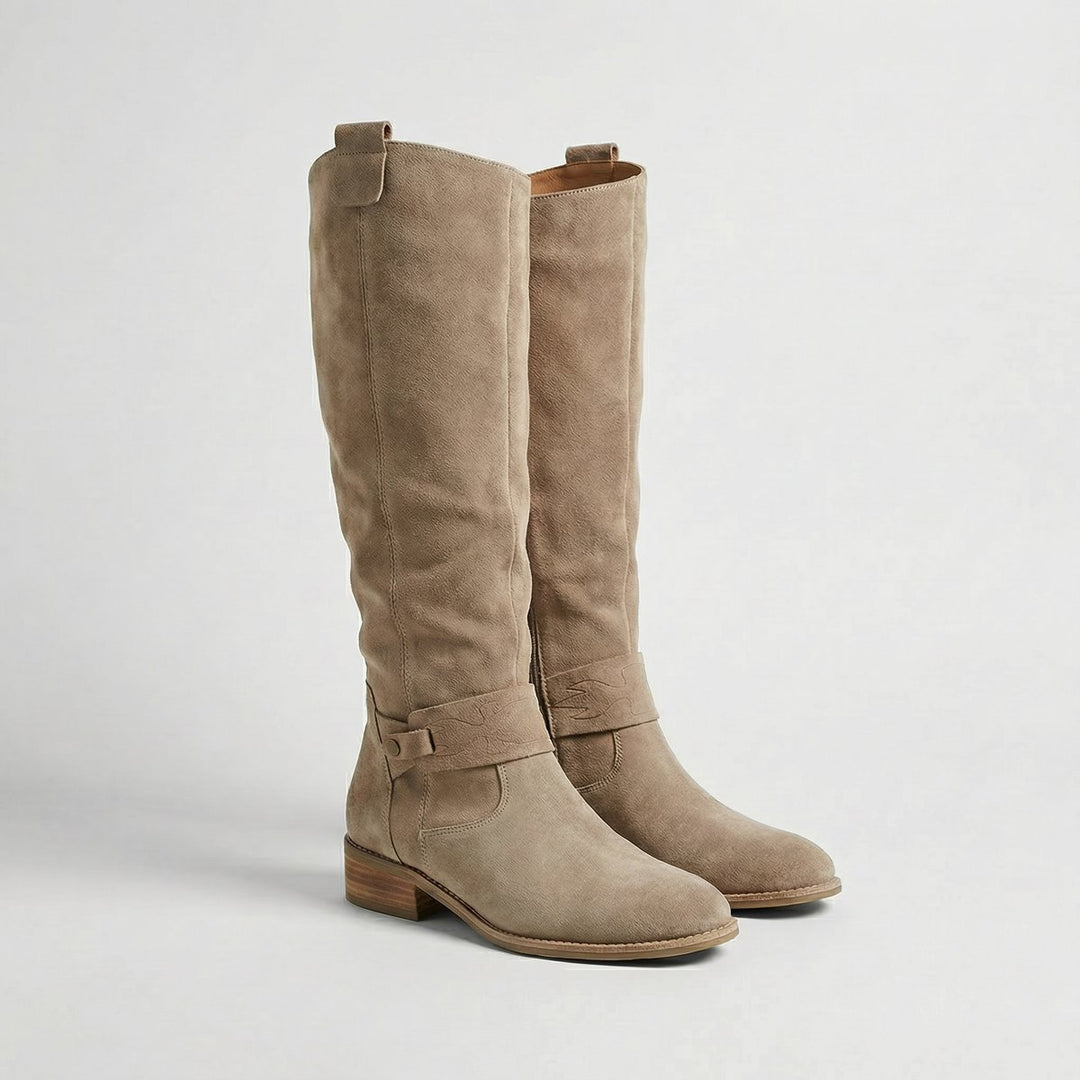 Women's Suede Look Knee-High Slouch Heeled Boots