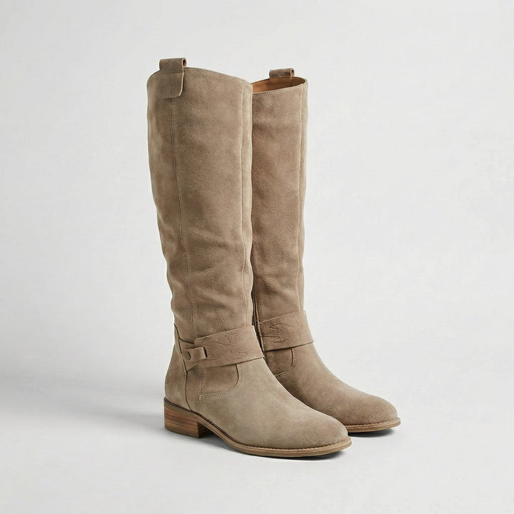 Women's Suede Look Knee-High Slouch Heeled Boots