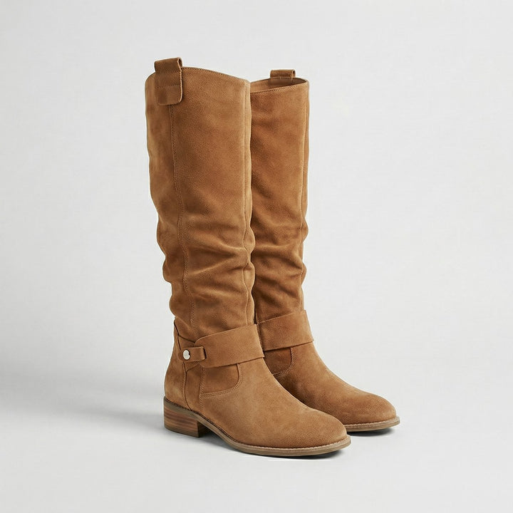 Women's Suede Look Knee-High Slouch Heeled Boots