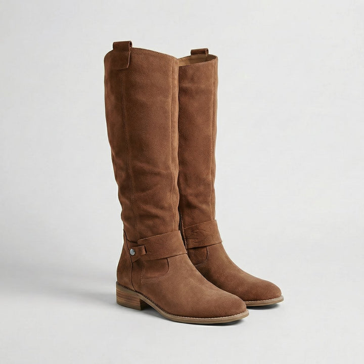 Women's Suede Look Knee-High Slouch Heeled Boots