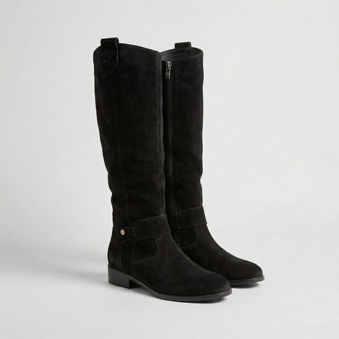 Women's Suede Look Knee-High Slouch Heeled Boots