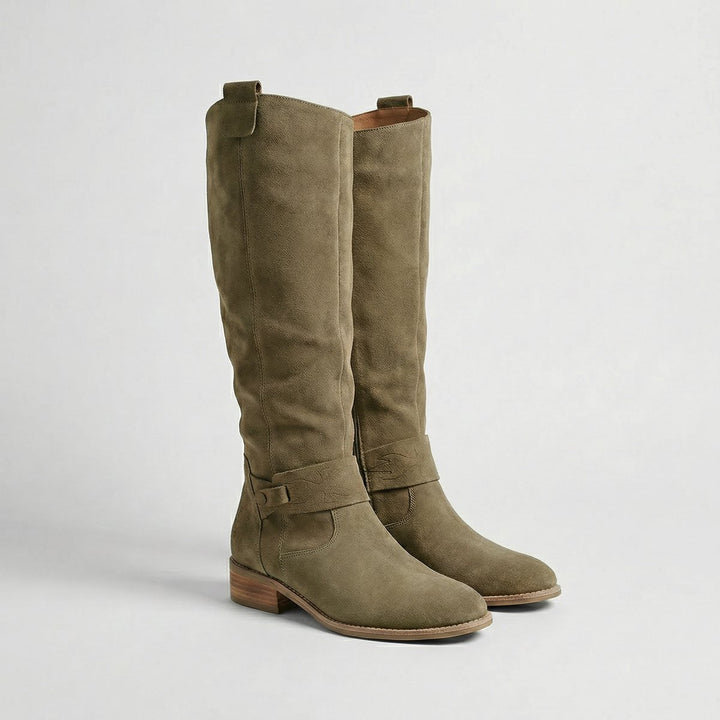 Women's Suede Look Knee-High Slouch Heeled Boots