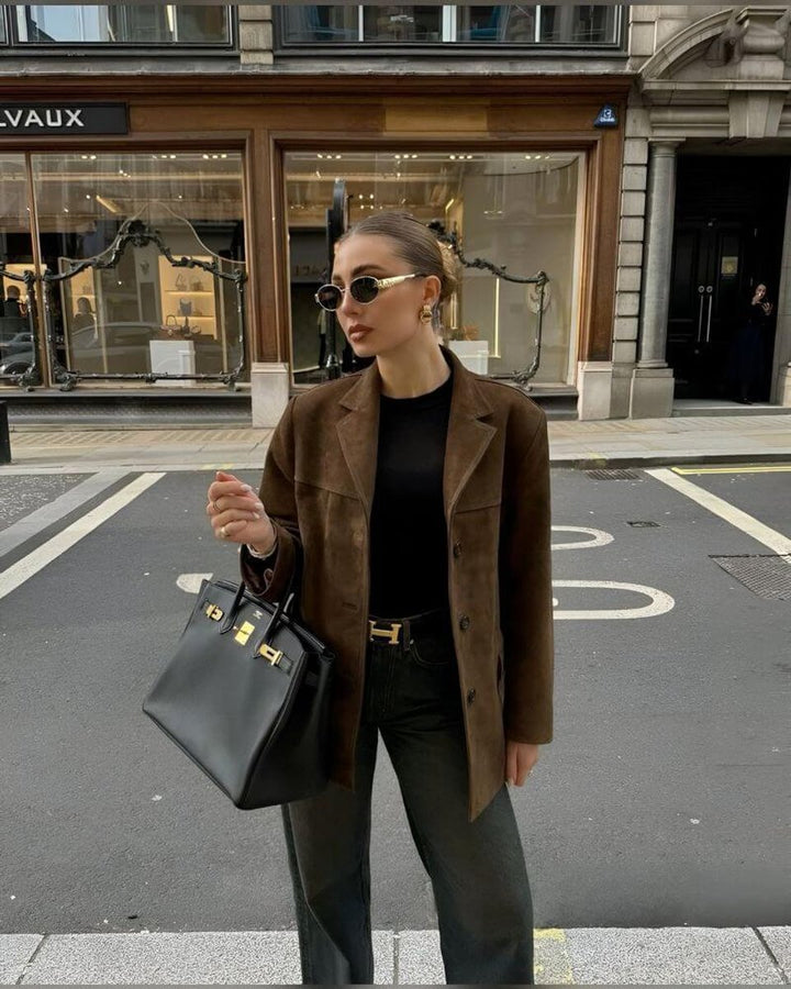 Women's Suede Oversized Coat Tailored Blazer Jacket
