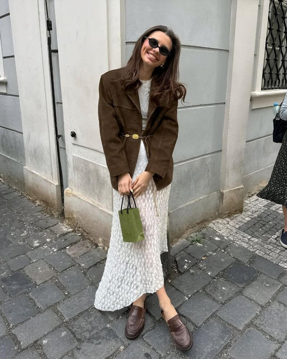 Women's Suede Oversized Coat Tailored Blazer Jacket