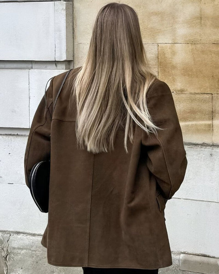 Women's Suede Oversized Coat Tailored Blazer Jacket