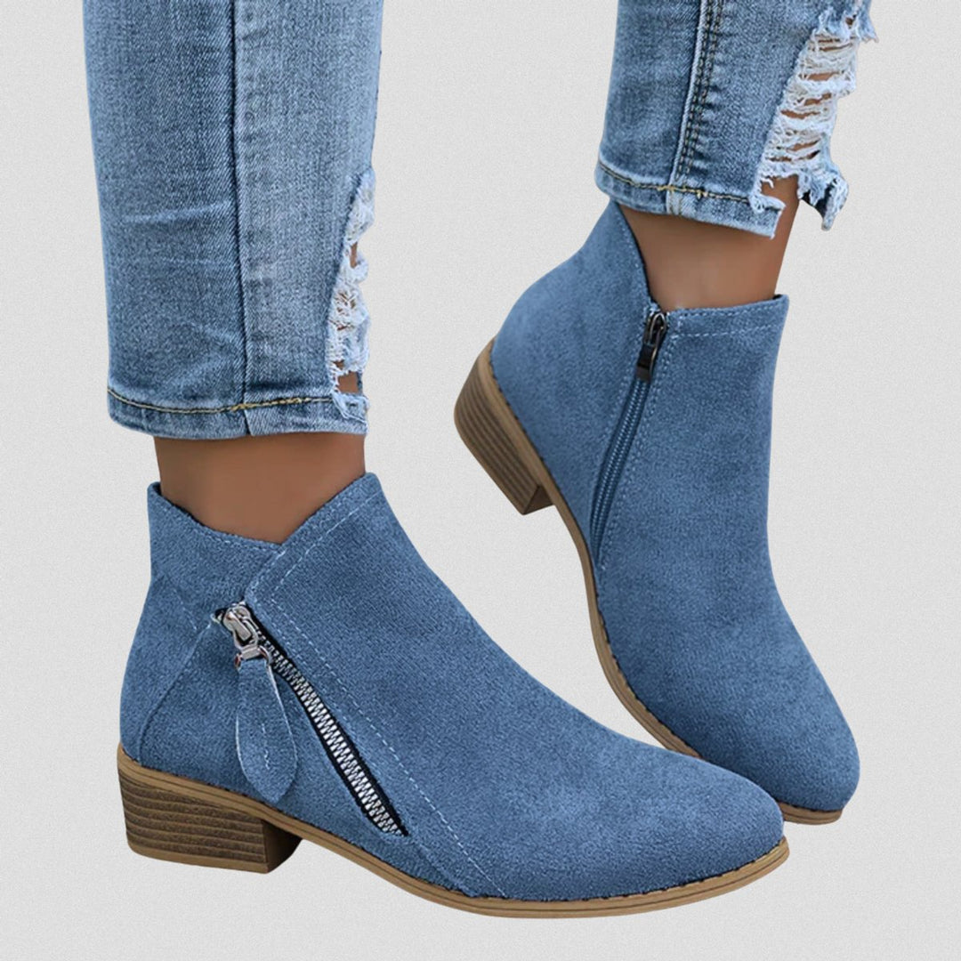 Women's Suede Zip-Up Block-Heel Ankle Boots
