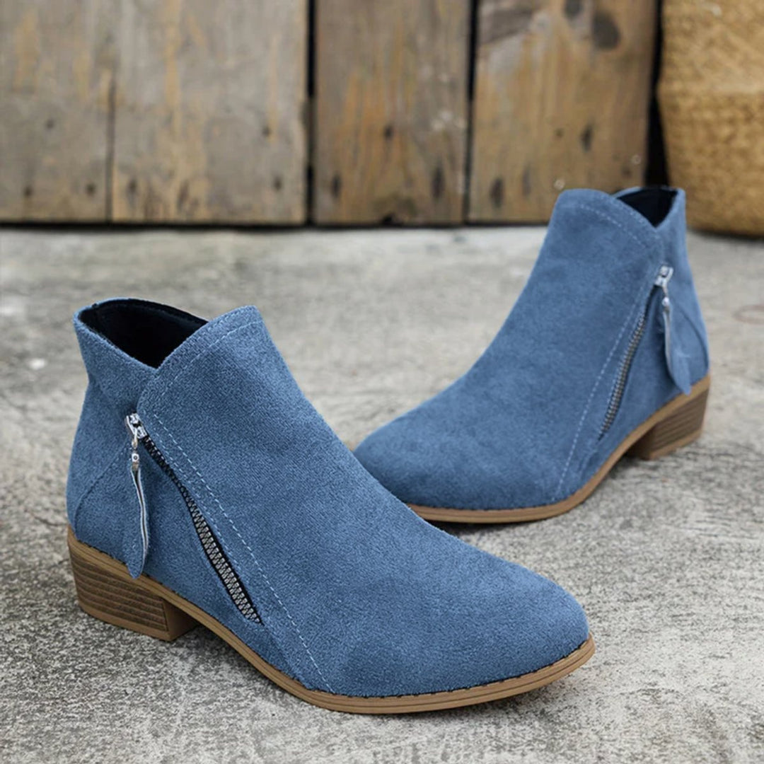 Women's Suede Zip-Up Block-Heel Ankle Boots