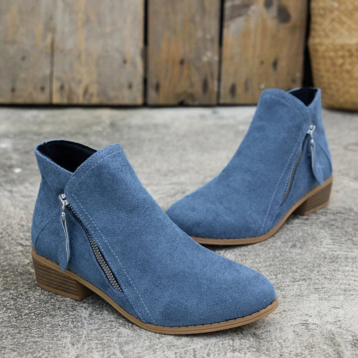 Women's Suede Zip-Up Block-Heel Ankle Boots