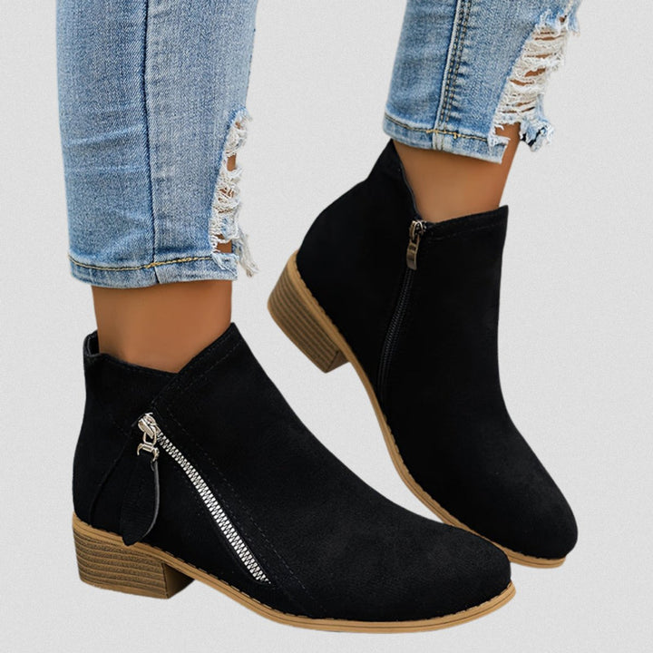 Women's Suede Zip-Up Block-Heel Ankle Boots