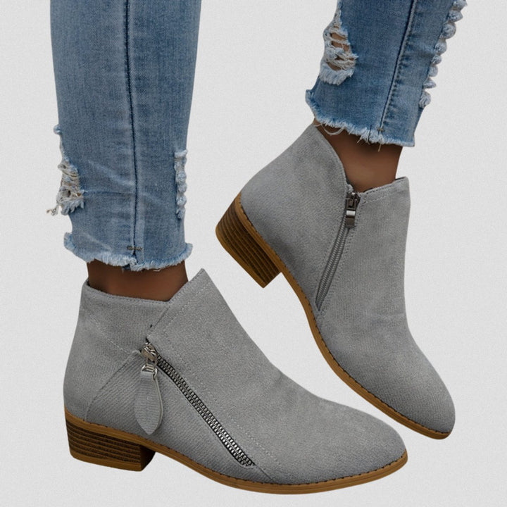 Women's Suede Zip-Up Block-Heel Ankle Boots