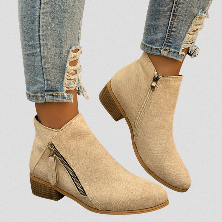 Women's Suede Zip-Up Block-Heel Ankle Boots