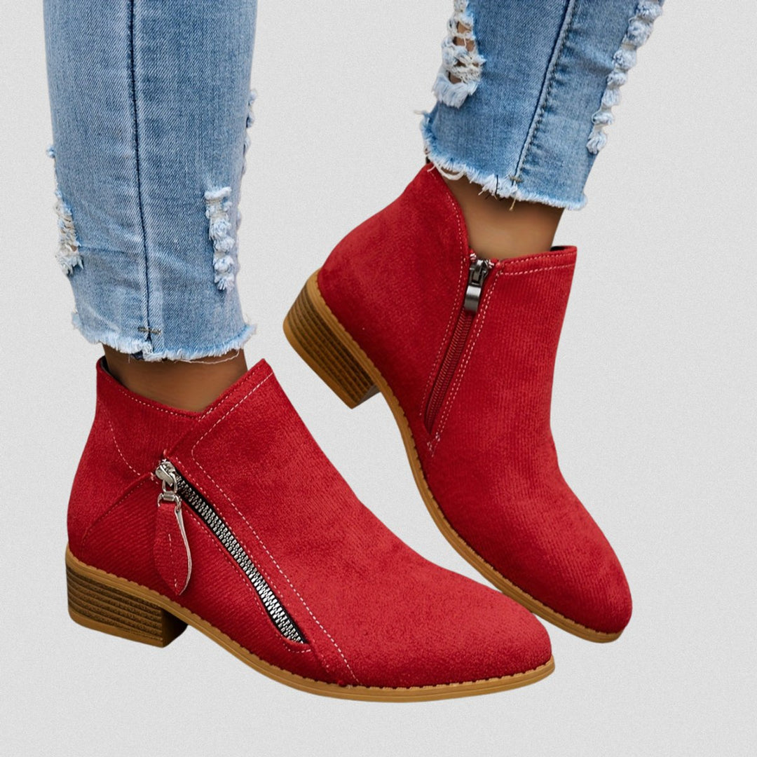 Women's Suede Zip-Up Block-Heel Ankle Boots