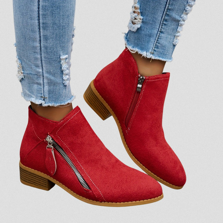 Women's Suede Zip-Up Block-Heel Ankle Boots