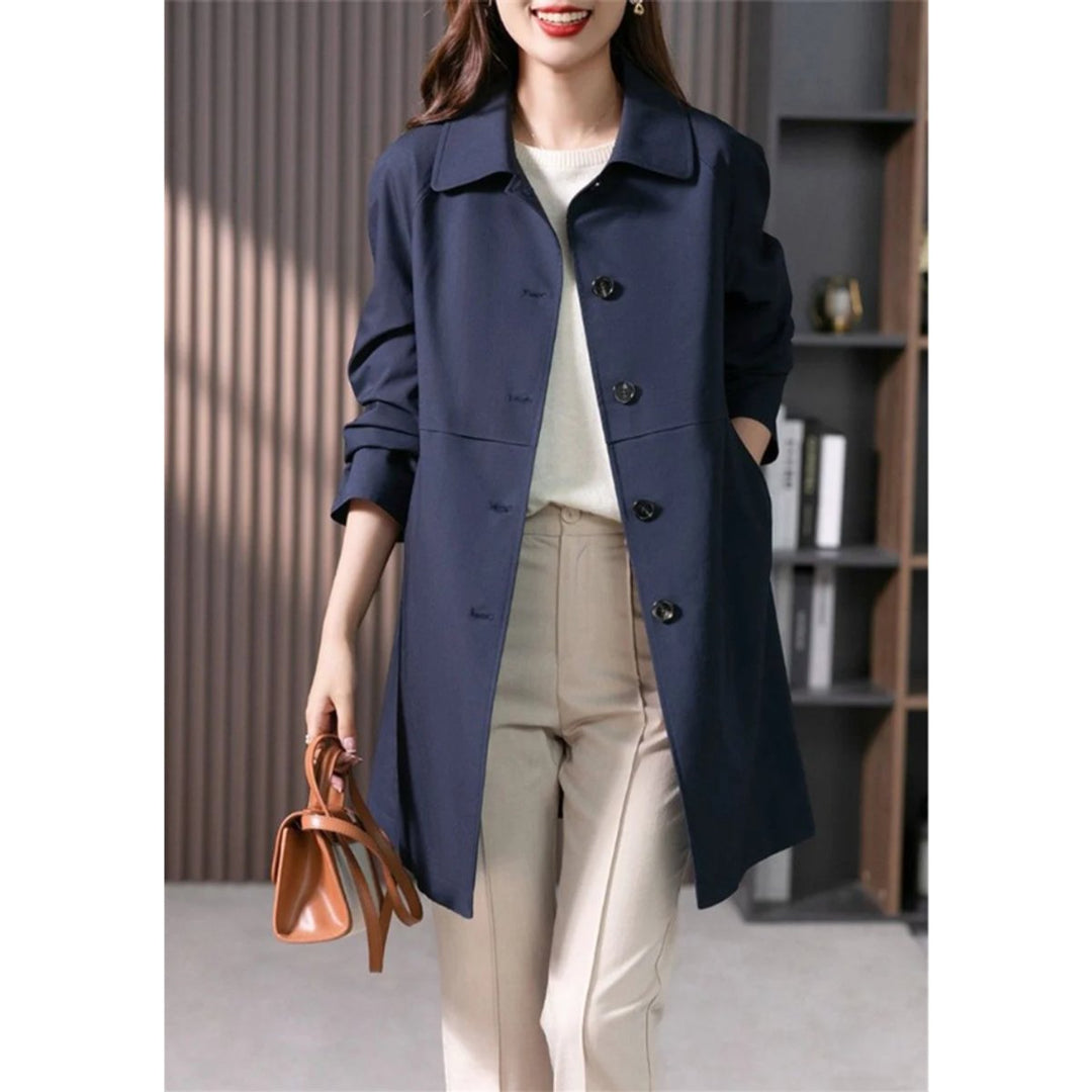 Women's Tailored Single-Breasted Trench Coat Mid-Thigh Length