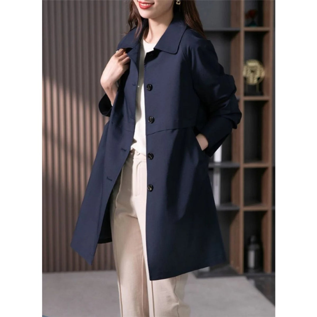 Women's Tailored Single-Breasted Trench Coat Mid-Thigh Length