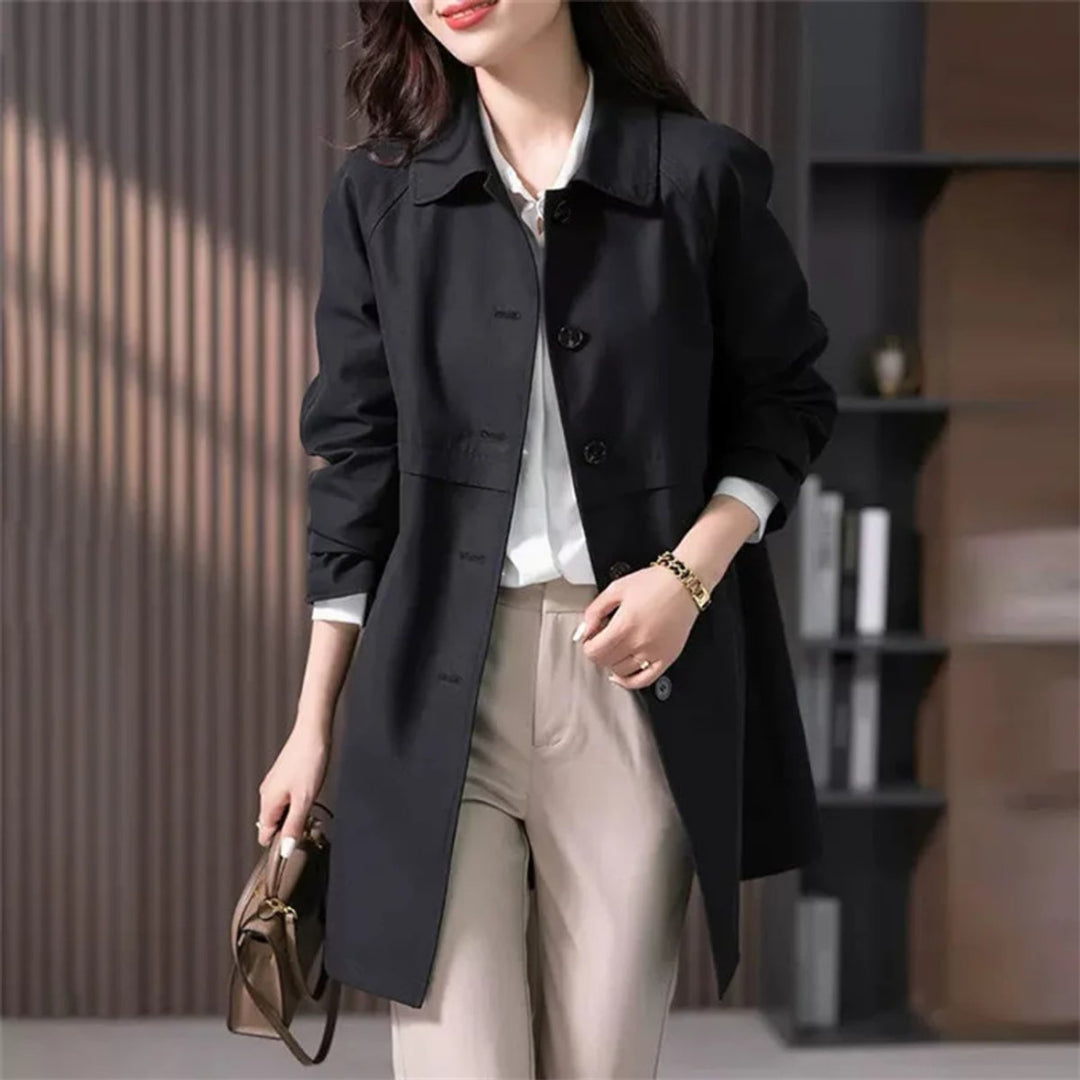 Women's Tailored Single-Breasted Trench Coat Mid-Thigh Length
