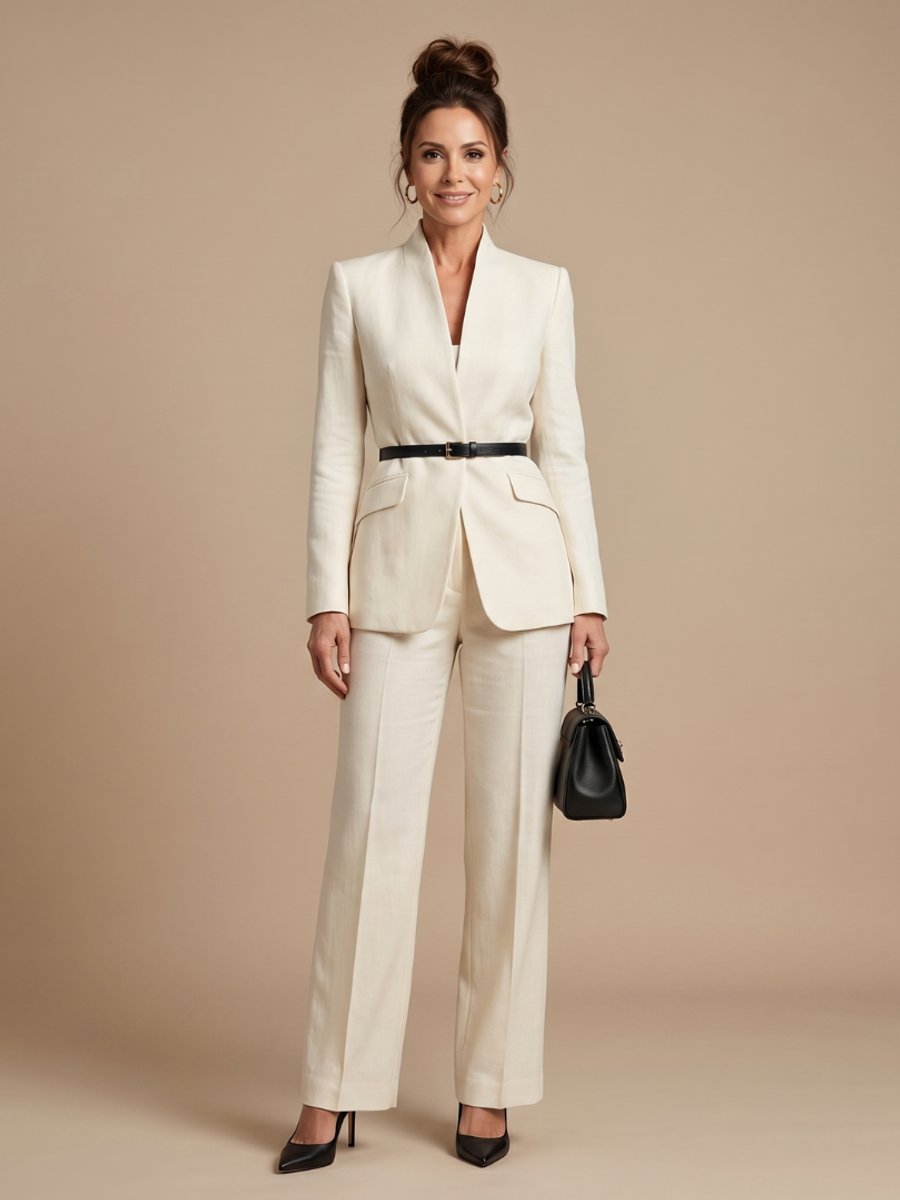 Women's Tailored Stand Collar Flared Trouser Formal Two-Piece Suit