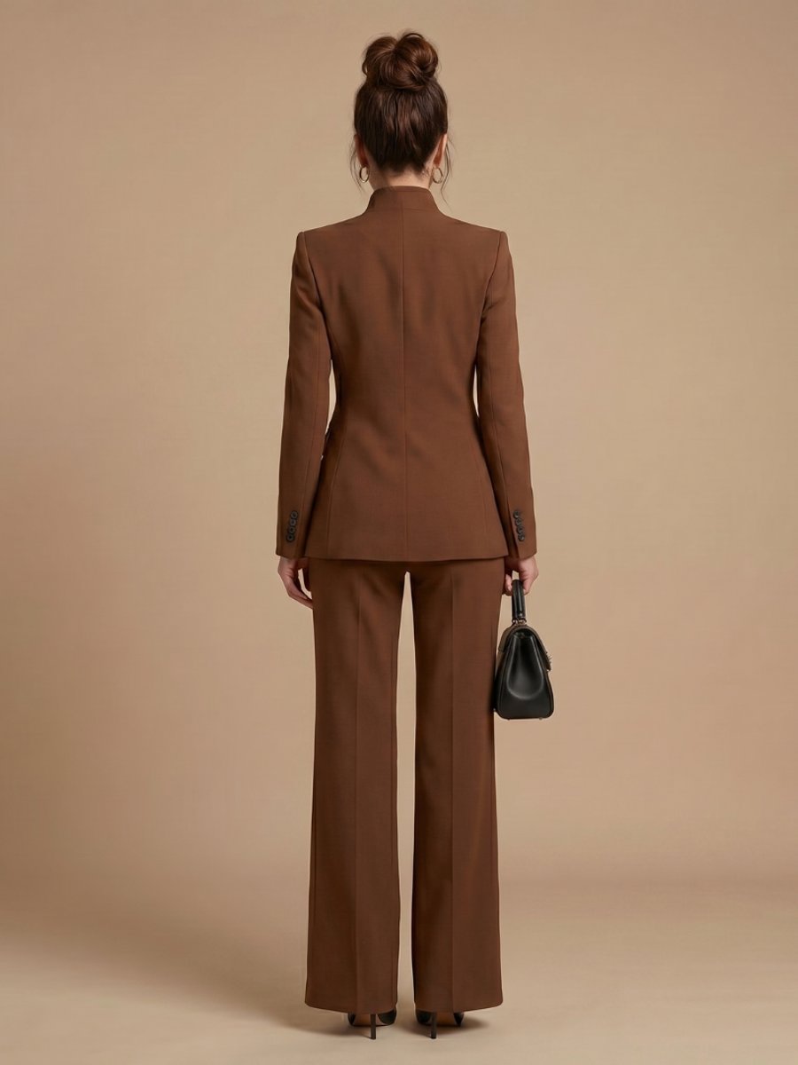 Women's Tailored Stand Collar Flared Trouser Formal Two-Piece Suit