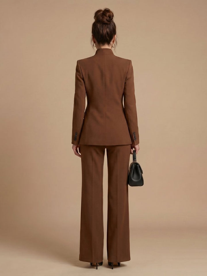Women's Tailored Stand Collar Flared Trouser Formal Two-Piece Suit