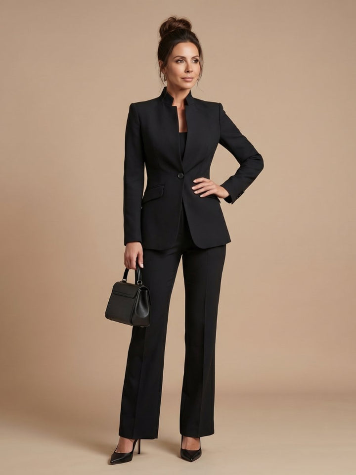 Women's Tailored Stand Collar Flared Trouser Formal Two-Piece Suit