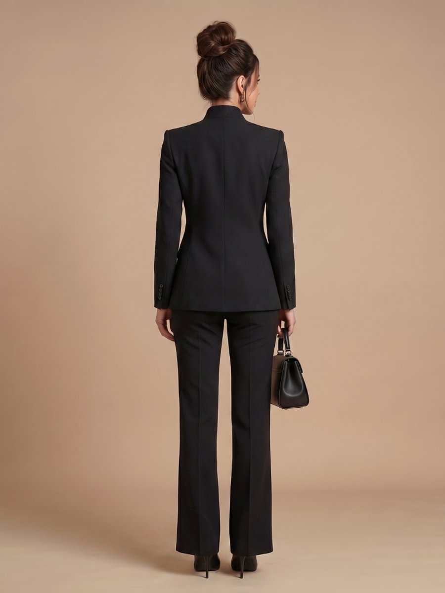 Women's Tailored Stand Collar Flared Trouser Formal Two-Piece Suit