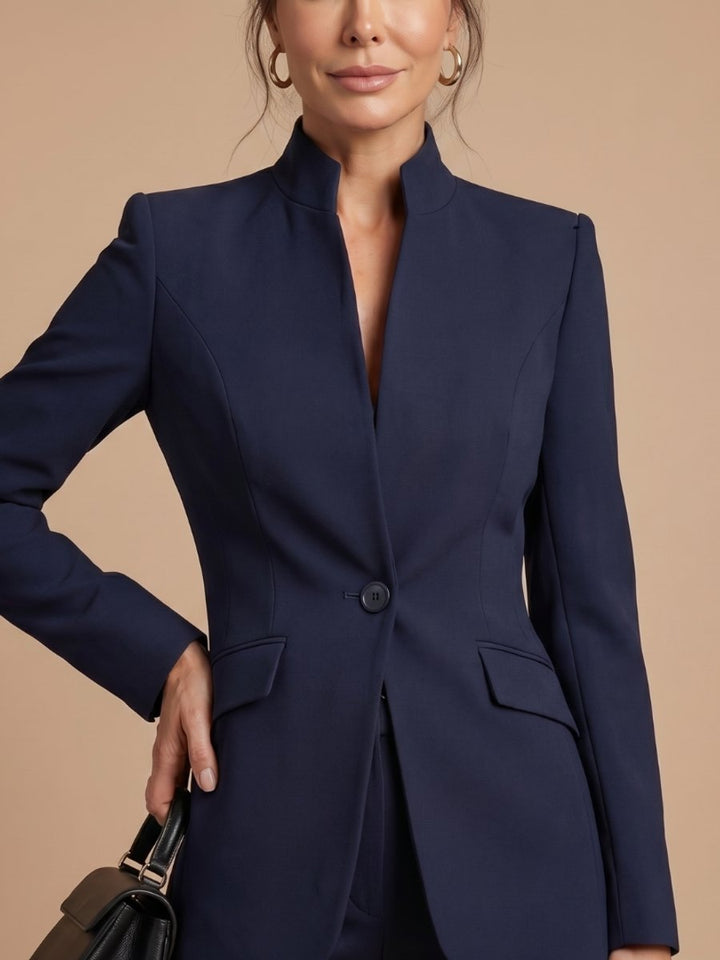 Women's Tailored Stand Collar Flared Trouser Formal Two-Piece Suit