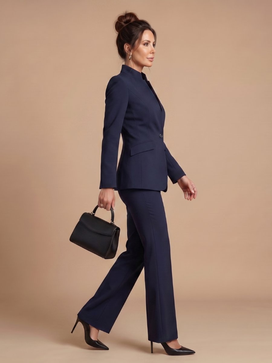 Women's Tailored Stand Collar Flared Trouser Formal Two-Piece Suit