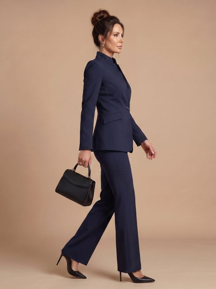 Women's Tailored Stand Collar Flared Trouser Formal Two-Piece Suit