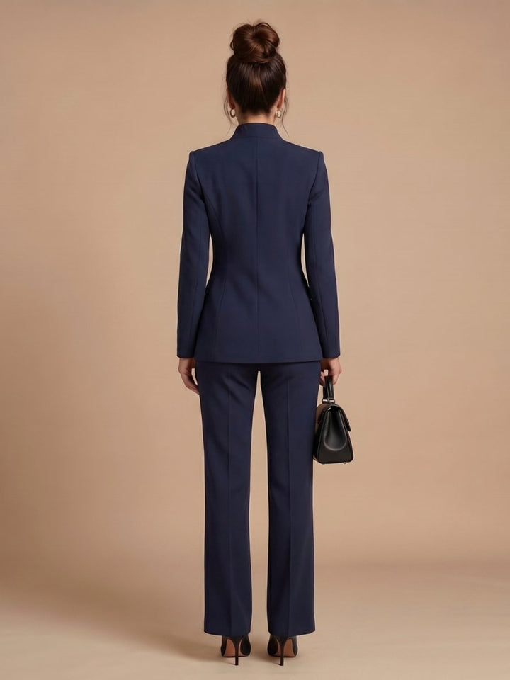Women's Tailored Stand Collar Flared Trouser Formal Two-Piece Suit