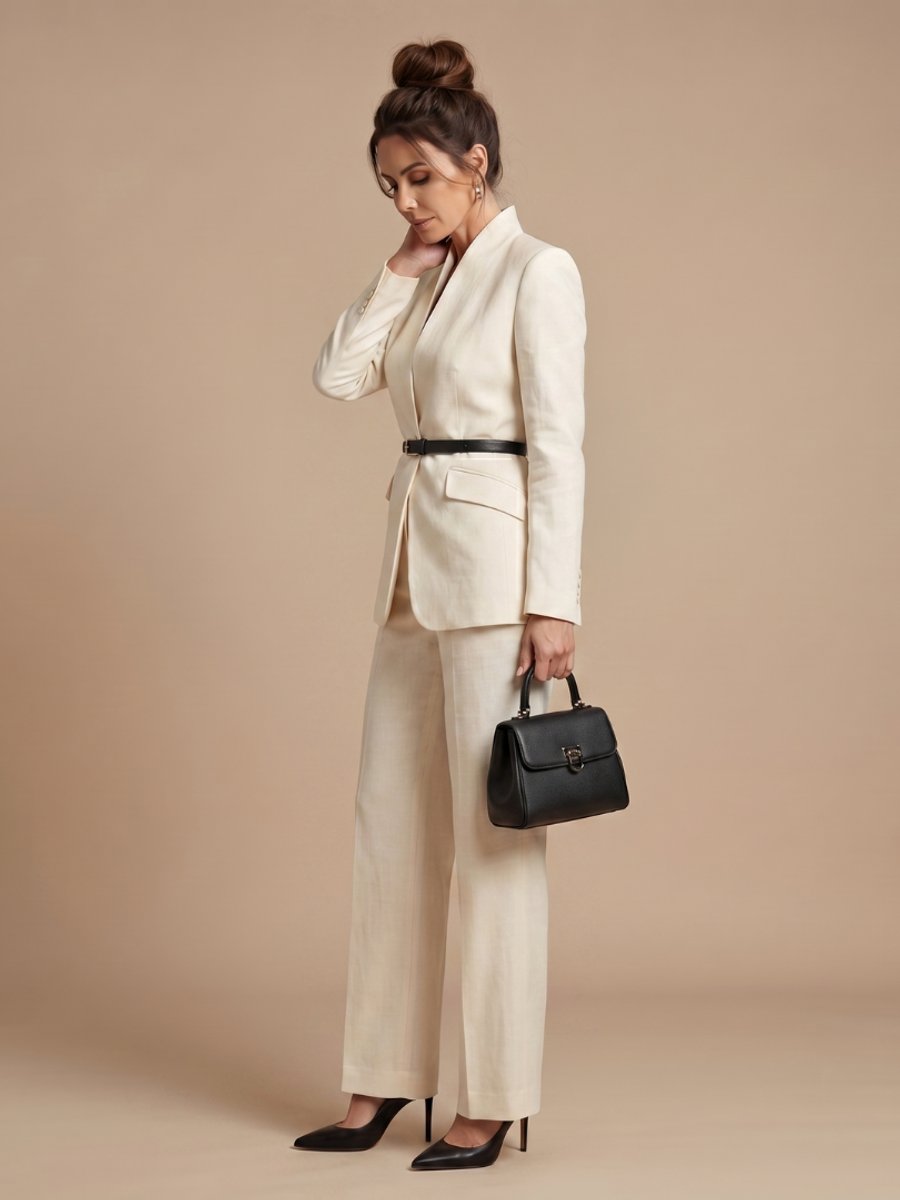 Women's Tailored Stand Collar Flared Trouser Formal Two-Piece Suit