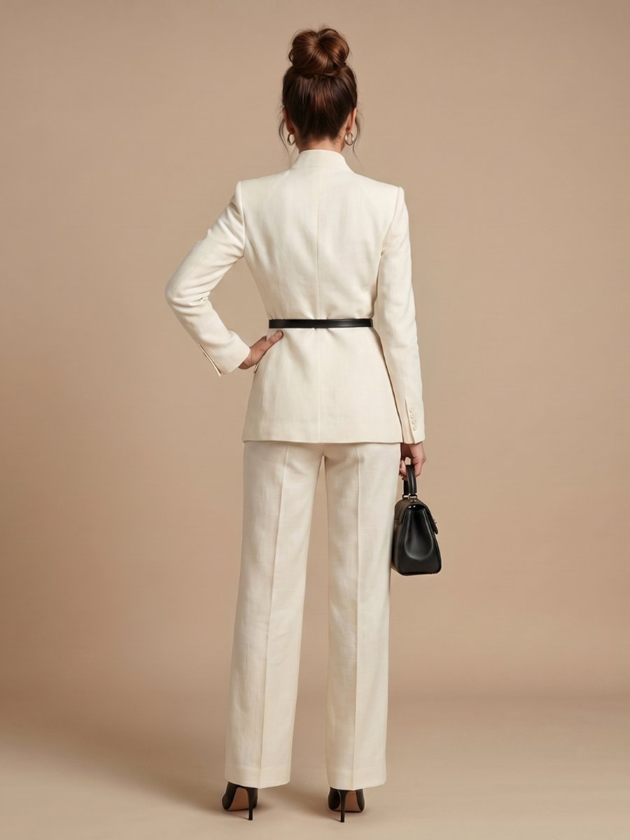 Women's Tailored Stand Collar Flared Trouser Formal Two-Piece Suit