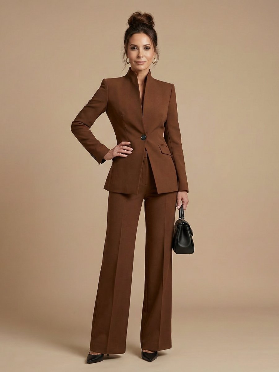 Women's Tailored Stand Collar Flared Trouser Formal Two-Piece Suit