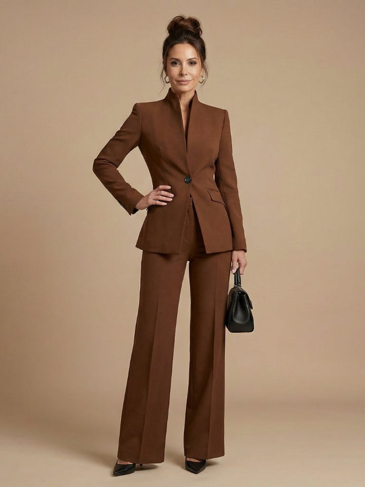 Women's Tailored Stand Collar Flared Trouser Formal Two-Piece Suit