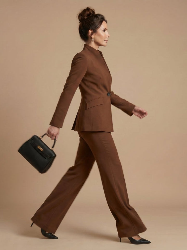 Women's Tailored Stand Collar Flared Trouser Formal Two-Piece Suit