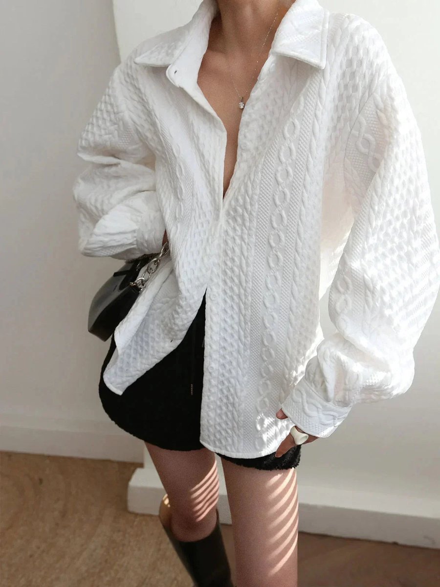 Women's Textured Long-Sleeve Blouse Sculpted Balloon Sleeves