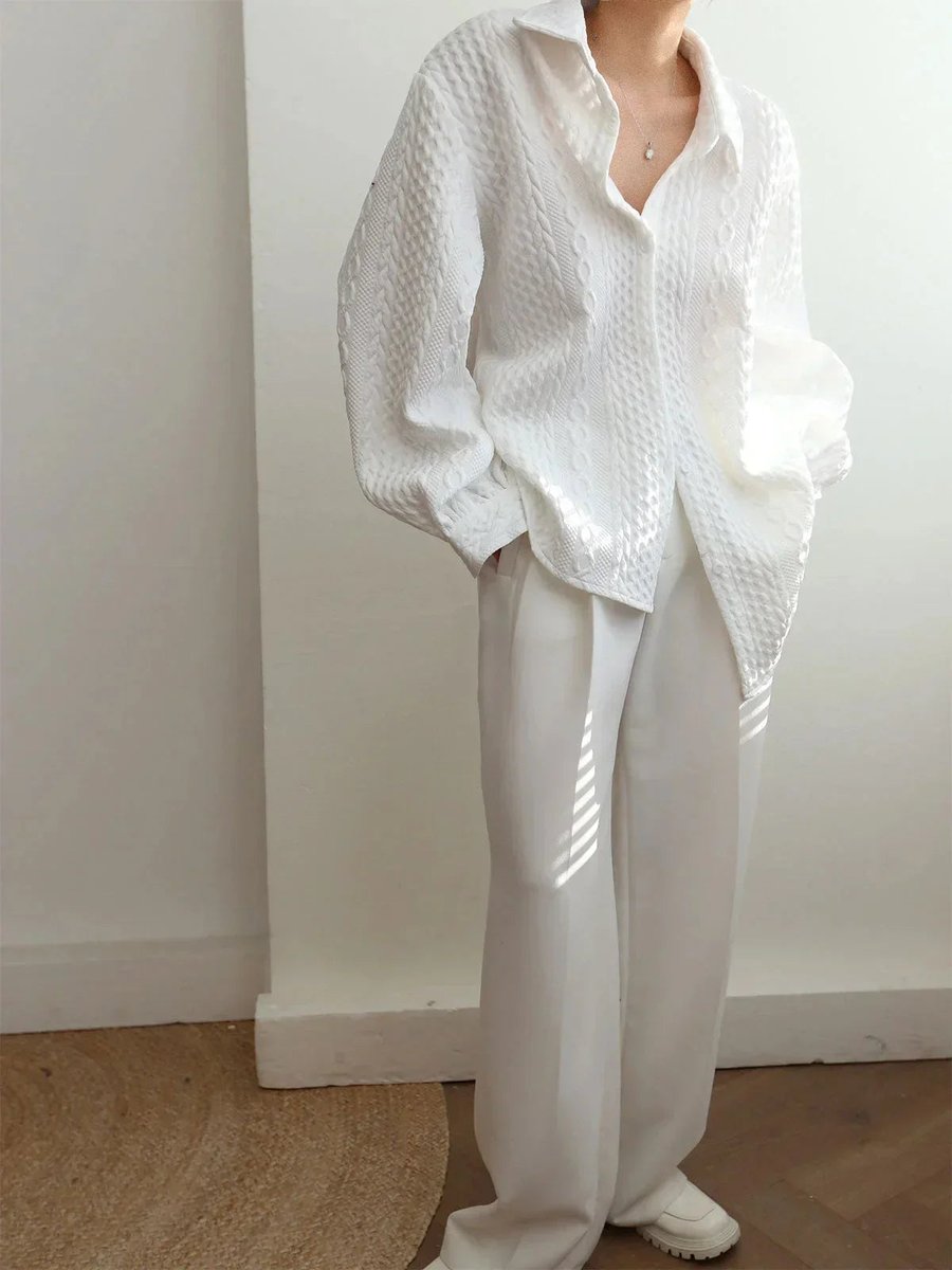 Women's Textured Long-Sleeve Blouse Sculpted Balloon Sleeves