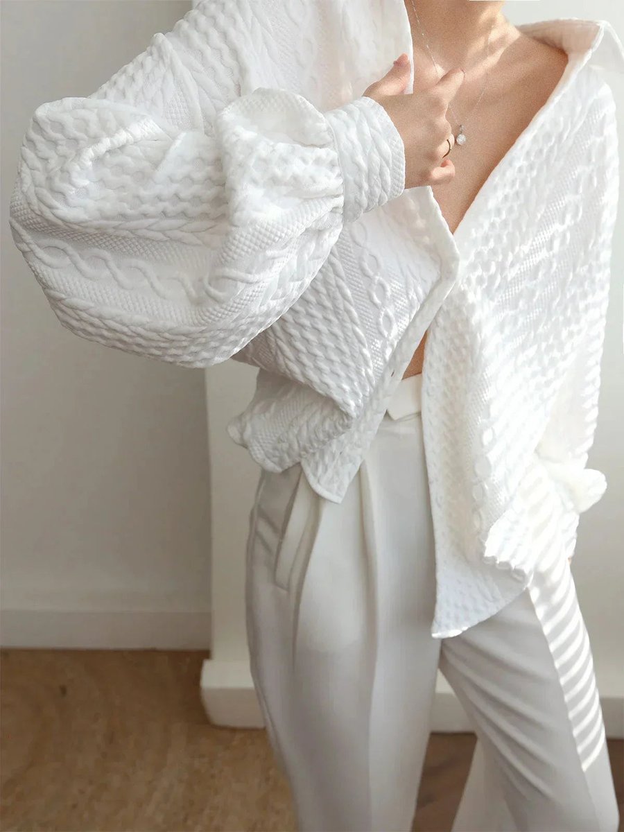 Women's Textured Long-Sleeve Blouse Sculpted Balloon Sleeves