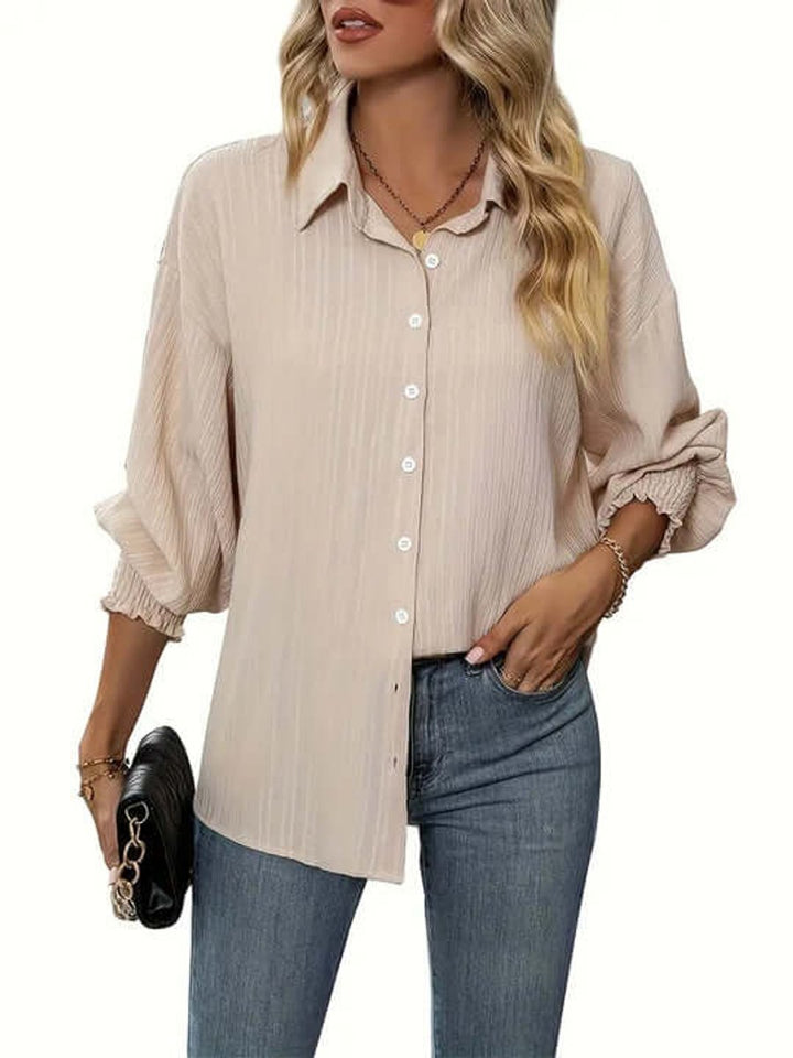 Women's Tie-Front Long-Sleeve Blouse Smocked Cuff Button-Down Top