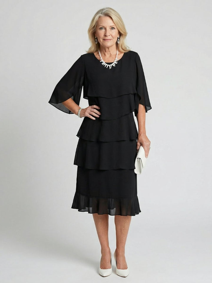 Women's Tiered Chiffon Midi Christmas Party Everyday Day Dress
